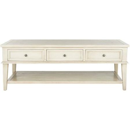 SAFAVIEH 19.3 x 54 x 23.6 in. Manelin Coffee Table with Storage Drawers, White Washed AMH6642B